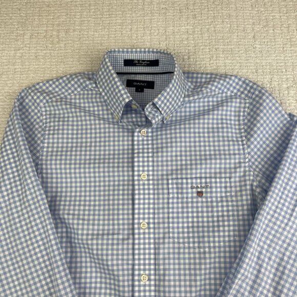 Gant Shirt Mens Small Cotton The Poplin Gingham Regular Fit Blue Check - Picture 2 of 16
